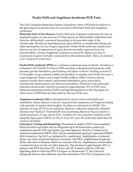 Prader Willi and Angelman Syndrome PCR Tests