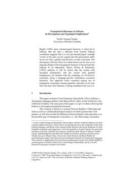 Transguttural Harmony in Gitksan: Its Development and Typological Implications∗