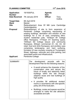 PLANNING COMMITTEE 11 June 2019 Application Number 18/1930