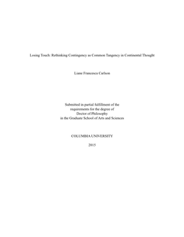 Losing Touch: Rethinking Contingency As Common Tangency in Continental Thought