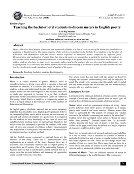 Teaching the Bachelor Level Students Bachelor Level Students to Discern Meters in English Poetr Meters in English Poetry