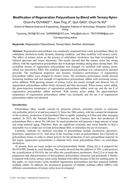 Ternary Nylon Modified Regeneration Polyurethane with Mechanical