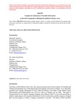 Jahson B. Alemu I Coral Reef Ecologist Institute of Marine Affairs Hilltop Lane Chaguaramas Trinidad and Tobago, WI W