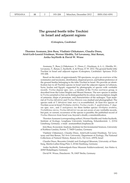 The Ground Beetle Tribe Trechini in Israel and Adjacent Regions