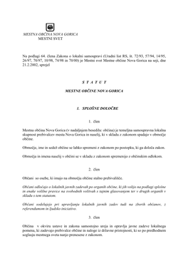 Statut Mestne Občine Nova Gorica (Uradno Glasilo, Št.6/95 in 5/96)