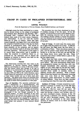 Cramp in Cases of Prolapsed Intervertebral Disc