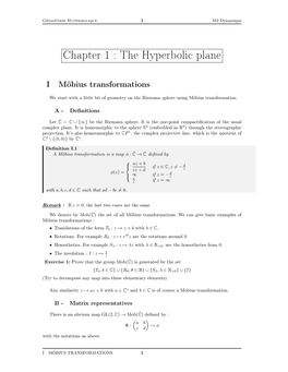 Chapter 1 : the Hyperbolic Plane