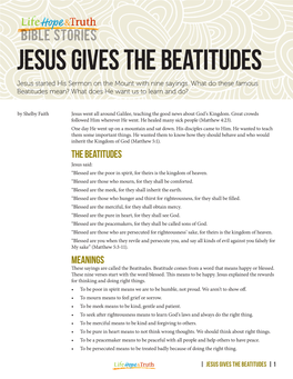 JESUS GIVES the BEATITUDES Jesus Started His Sermon on the Mount with Nine Sayings