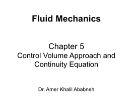 Control Volume Approach and Continuity Equation