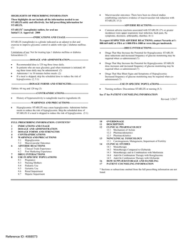 STARLIX (Nateglinide) Tablets, for Oral Use • Common Adverse Reactions Associated with STARLIX (3% Or Greater Initial U.S