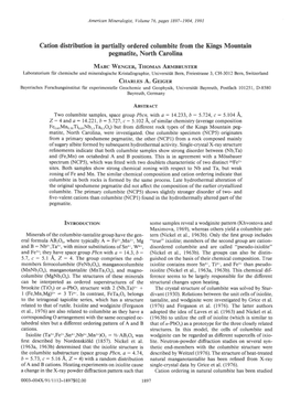 Cation Distribution in Partially Ordered Columbite from the Kings Mountain