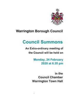 Council Summons an Extra-Ordinary Meeting of the Council Will Be Held On