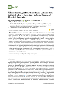 Volatile Profiling of Strawberry Fruits Cultivated in a Soilless System To