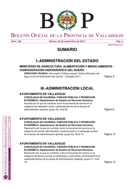 Sumario Boletín Oficial De La Provincia De Valladolid