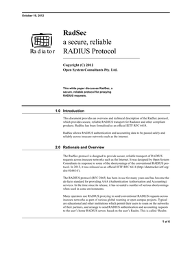Radsec a Secure, Reliable Radiator RADIUS Protocol