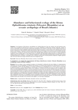 Abundance and Behavioural Ecology of the Blenny Ophioblennius Trinitatis (Teleostei: Blenniidae) at an Oceanic Archipelago of Brazil (Atlantic)