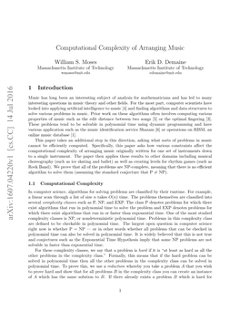 Computational Complexity of Arranging Music