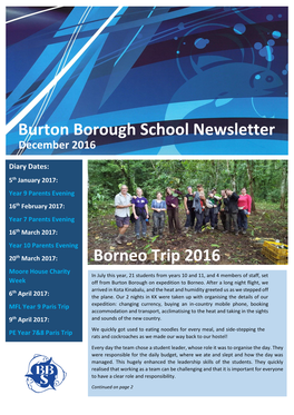 Burton Borough School Newsletter Borneo Trip 2016
