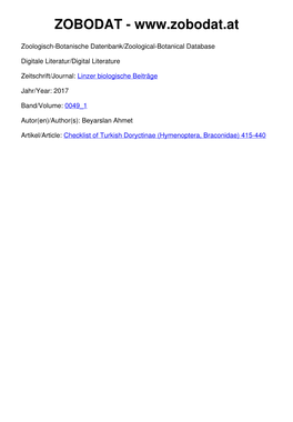 Checklist of Turkish Doryctinae (Hymenoptera, Braconidae) 415-440 Download