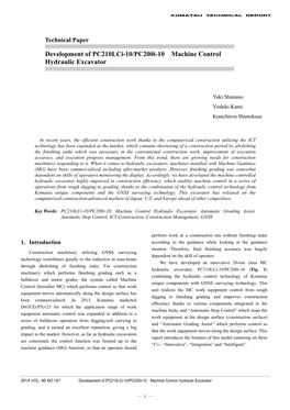 Development of Pc210lci-10/Pc200i-10 Machine Control Hydraulic Excavator