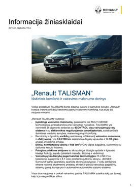 Renault TALISMAN“ Išskirtinis Komforto Ir Vairavimo Malonumo Derinys