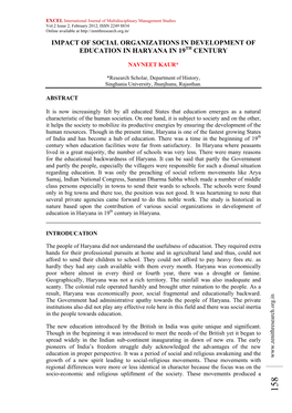 Mpact of Social Organizations in Development of Education in Haryana in 19Th Century