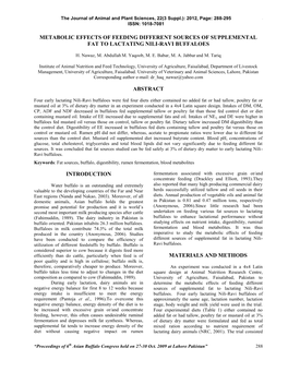 Metabolic Effects of Feeding Different Sources of Supplemental Fat to Lactating Nili-Ravi Buffaloes