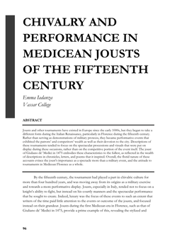 Chivalry and Performance in Medicean Jousts of the 15Th Century