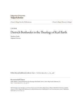 Dietrich Bonhoefer in the Theology of Karl Barth Matthew Puffer Valparaiso University