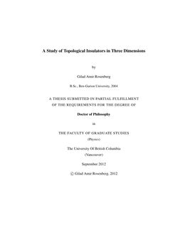 A Study of Topological Insulators in Three Dimensions