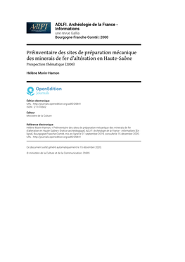 ADLFI. Archéologie De La France - Informations Une Revue Gallia Bourgogne-Franche-Comté | 2000