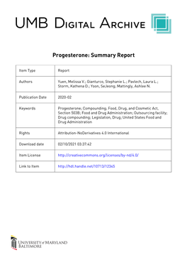 Progesterone: Summary Report