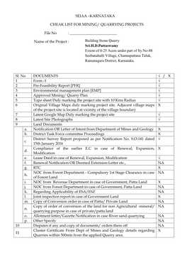 Karnataka Cheak List for Mining