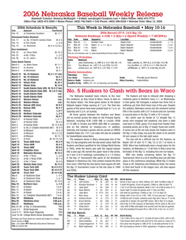 2006 Nebraska Baseball Weekly Release 2006