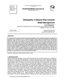 Allelopathy: a Natural Way Towards