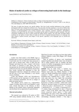 Ruins of Medieval Castles As Refuges of Interesting Land Snails in the Landscape 1 Lucie JUŘIČKOVÁ & TOMÁŠ KUČERA