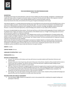 PS/SO 380 IMMIGRATION in the MEDITERRANEAN BASIN IES Abroad Nice