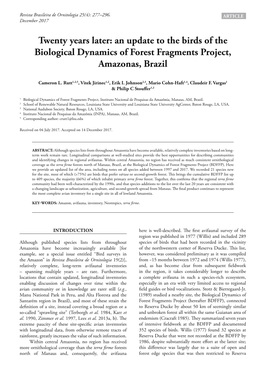 An Update to the Birds of the Biological Dynamics of Forest Fragments Project, Amazonas, Brazil