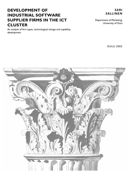 DEVELOPMENT of INDUSTRIAL SOFTWARE SUPPLIER FIRMS in the ICT CLUSTER an Analysis of Firm Types, Technological Change and Capability Development