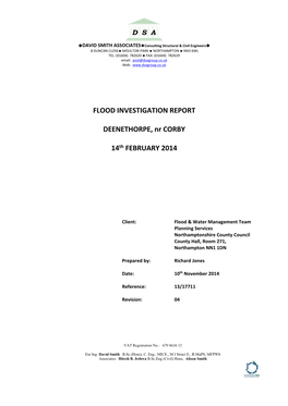 FLOOD INVESTIGATION REPORT DEENETHORPE, Nr CORBY 14Th