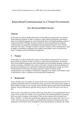 Intercultural Communication in a Virtual Environment