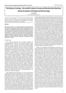 The History of Virology – the Scientific Study of Viruses and Therefore the Infections- Research Analysis of Virology and Retr