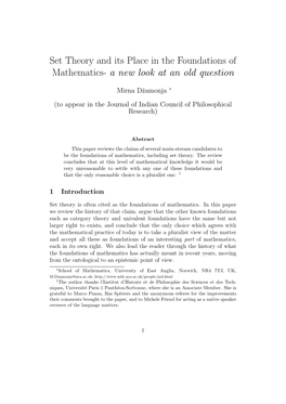 Set Theory and Its Place in the Foundations of Mathematics- a New Look at an Old Question