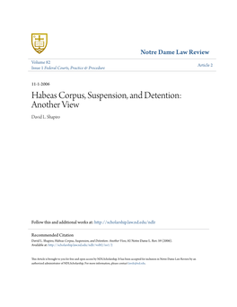 Habeas Corpus, Suspension, and Detention: Another View David L