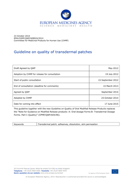 Guideline on the Quality of Transdermal Patches