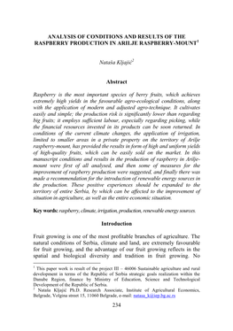 234 Analysis of Conditions and Results of the Raspberry