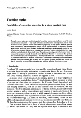 Teaching Optics