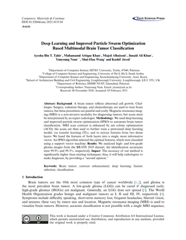 Deep Learning and Improved Particle Swarm Optimization Based Multimodal Brain Tumor Classi�Cation
