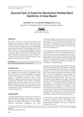 Synovial Cyst: a Culprit for Recalcitrant Iliotibial Band Syndrome: a Case Report