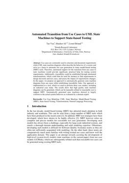 Automated Transition from Use Cases to UML State Machines to Support State-Based Testing